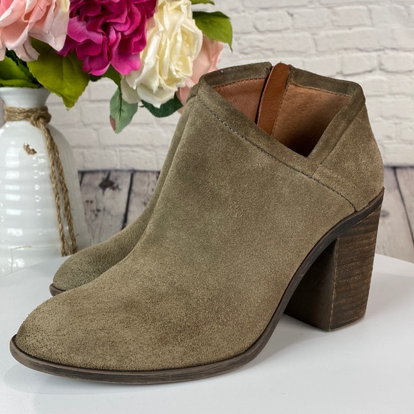 🍀 LUCKY BRAND Brown Suede High Heel Zip Up Boot - Picture 1 of 17
